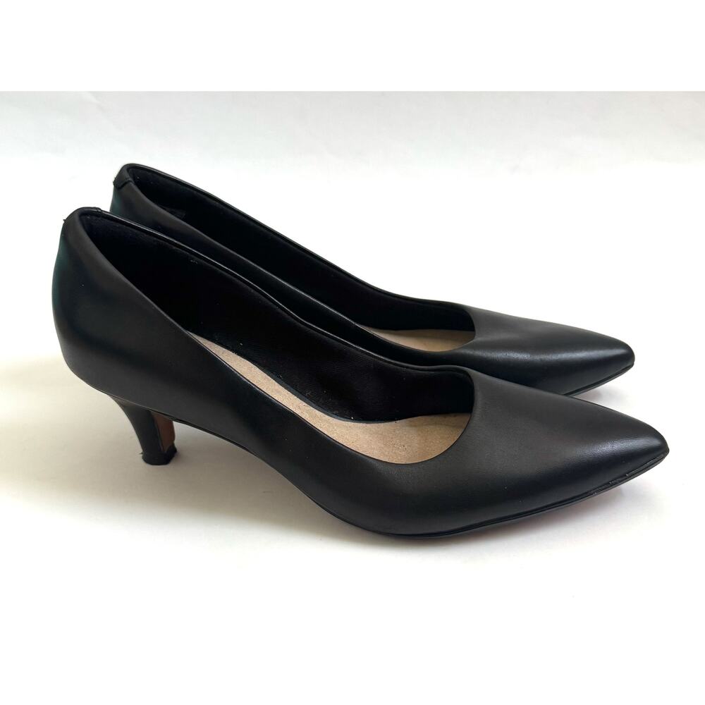 Clark Collection Cushioned Classic 2" Leather Basic Dress Pump Heels Black 6.5